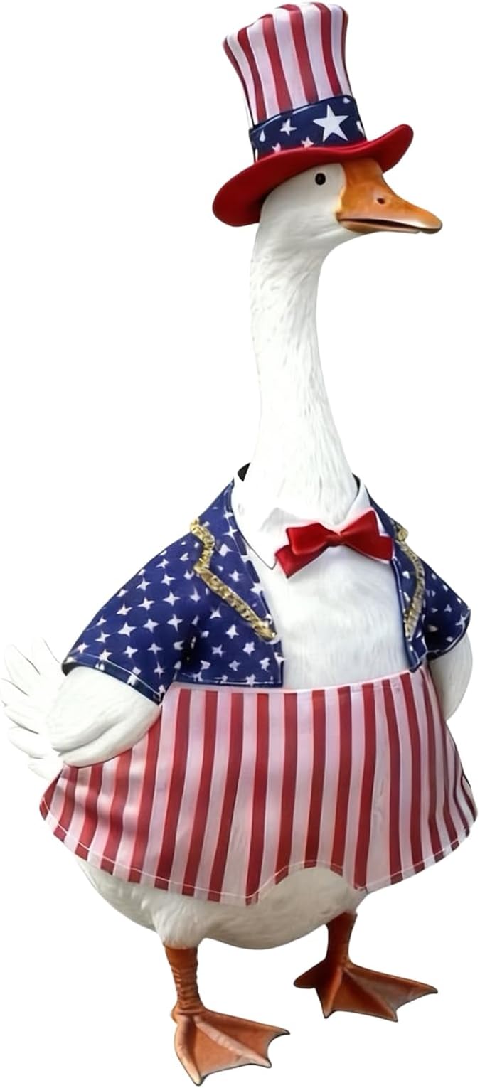 Independence Day Style Cute Outfit for 23-Inch Cement Goose – Outdoor Garden Yard Porch Decor