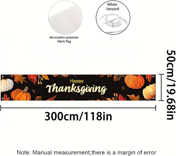 BlissYard Thanksgiving Banner 180x20 Inches Hanging Decor Pumpkin Leaf Harvest Scene Decoration for Home Party Supplies Photo Backdrop Outdoor Indoor Holiday Season Decor