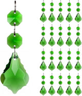 20pcs Crystal Maple Leaf Chandelier Prisms Replacement Pendant Connected Glass Octagon Beads Chain for Chandelier Christmas Decoration 38mm (Mid Green)