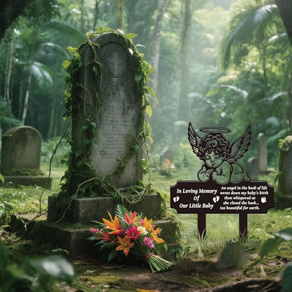 SUPERDANT Baby Memory Memorial Gravestone Decorations for Cemetery Grave Markers Angle Baby Metal Garden Stake Graves Cemetery Decor Outdoor Plaque Ornament Graveyard Decorative Memoriam Art Gifts