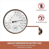 6-Inch Outdoor Thermometer and Humidity Gauge, Window Thermometer for Outside Temperature and Humidity Monitor, Brass Analog Dial, Battery-Free for Patio, Garage, Greenhouse, Garden, Wall