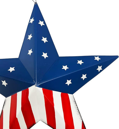 Rustic Metal 3D Barn Americana Stars, Patriotic USA Flag Wall Star with God Bless America Sign, July 4th Country Decor for Indoor & Outdoor Wall Decoration