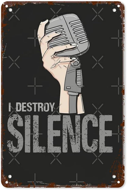 Vintage Tin Metal Sign Copy of I Destroy Silence for Gamer 8x12 Inch Retro Wall Decor for Home,Patio,Yard,Office,Funny Quotes and Motivational Sayings