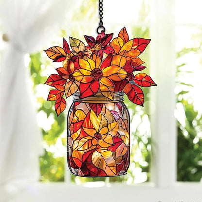 Fall Leaves Stained Effect Suncatc Sun Catchers Indoor Windown Suncatchers for Windows Hanging Christmas Suncatchers Window Decor Outdoor Suncatcher