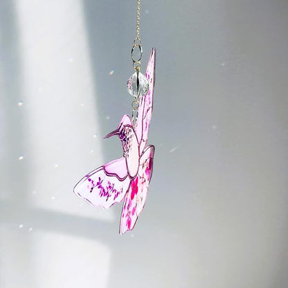 Pink Acrylic Hummingbird Flowers Garden Suncatcher Window Hanging Crystal Prism Rainbow Maker Sun Catcher Ornaments Birthday Christmas Thanksgiving Gifts for Mom Grandma Sister Birds Lovers