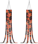 Thanksgiving Day Maple Leaf Windsock 2 Pieces Front Yard Patio Lawn Garden Party Decor Halloween Spooky Horror Decoration Machine Washable