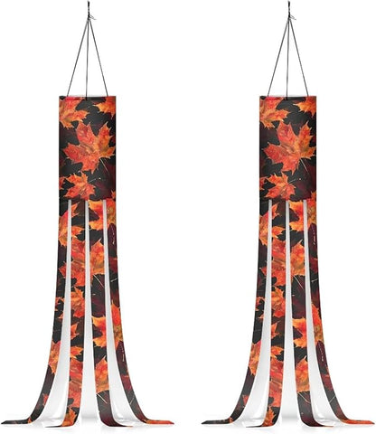 Thanksgiving Day Maple Leaf Windsock 2 Pieces Front Yard Patio Lawn Garden Party Decor Halloween Spooky Horror Decoration Machine Washable
