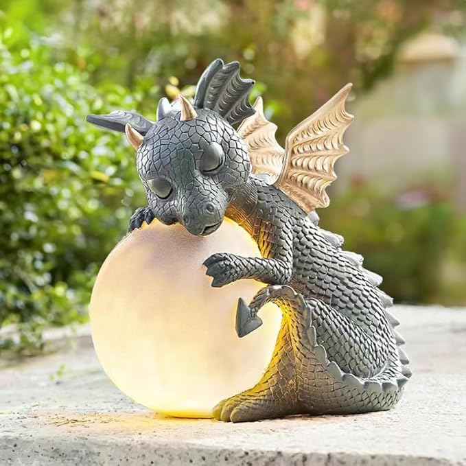 8.7" Solar Dragon Garden Statue,LED Figurine Light,Resin Outdoor Sculpture,Solar Patio Accent Decor,Night Garden Light Statue,Powered Sculpture Yard Art,Landscape Decor,Path Light Ornament