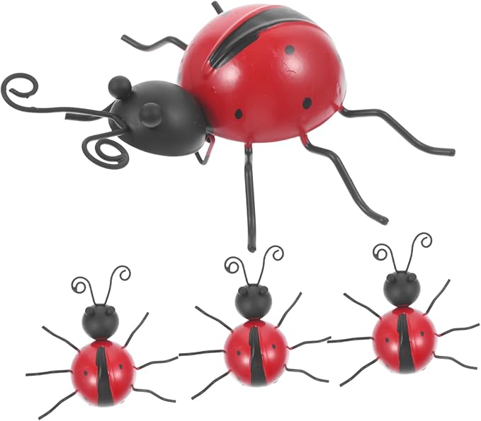 ibasenice 4pcs Sturdy Iron Ladybug Ornaments Artificial Ladybug Ornament for Garden Statue Decor Outdoor Decor Stake