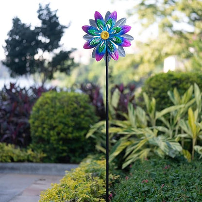 360°Metal Wind Spinner Outdoor,13”Double Wind Sculptures Garden Pinwheels with Metal Stak,Waterproof Pinwheels Large Wind Spinner for Yard and Garden（Purple）