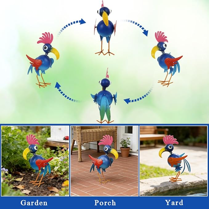 Playful Rooster Yard Statue, Metal Rooster Figurine Garden Decor Outdoor, Metal Chicken Yard Art for Patio, Yard, Farmhouse