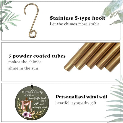 Personalized Sympathy Wind Chimes, 30-inch Cross Wind Chime Customized Memory Words for Loss of a Loved Person, Sympathy Bereavement Gifts, Decorative Wind Chimes Outdoor, Product in USA