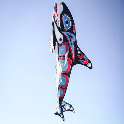 In the Breeze 5242 — Orca Totem 48-inch Fish Windsock — Fully Printed PNW Native-Inspired Garden Décor