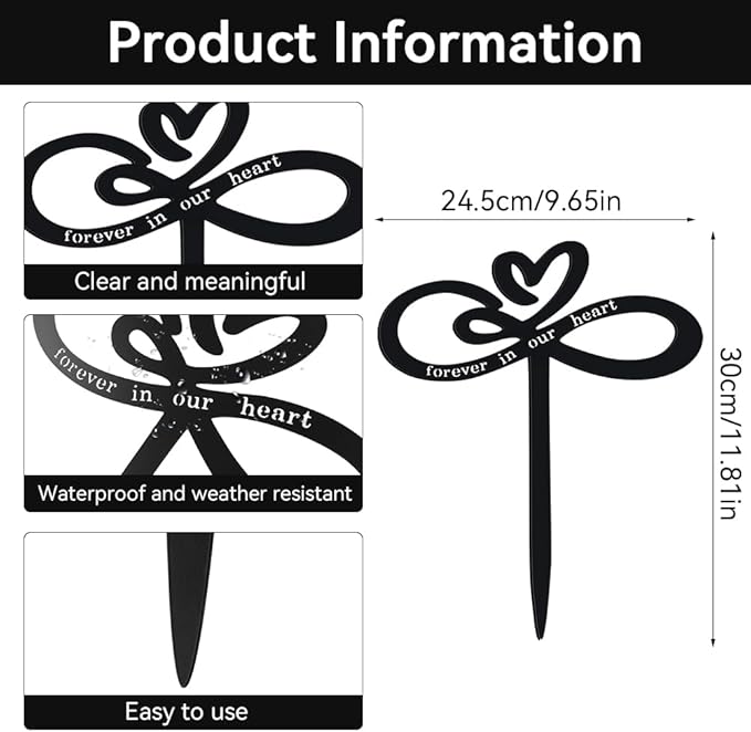 Memorial Grave Stake, Forever in Our Hearts Grave Marker, Heart Grave Decorations for Cemetery, Metal Cemetery Decorations for Grave, Yard, Garden, Remembrance Grave Plaque for Mom Dad Friends