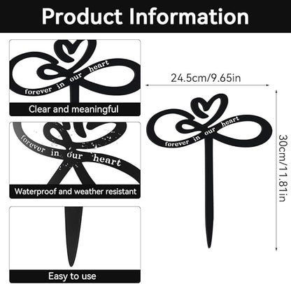 Memorial Grave Stake, Forever in Our Hearts Grave Marker, Heart Grave Decorations for Cemetery, Metal Cemetery Decorations for Grave, Yard, Garden, Remembrance Grave Plaque for Mom Dad Friends