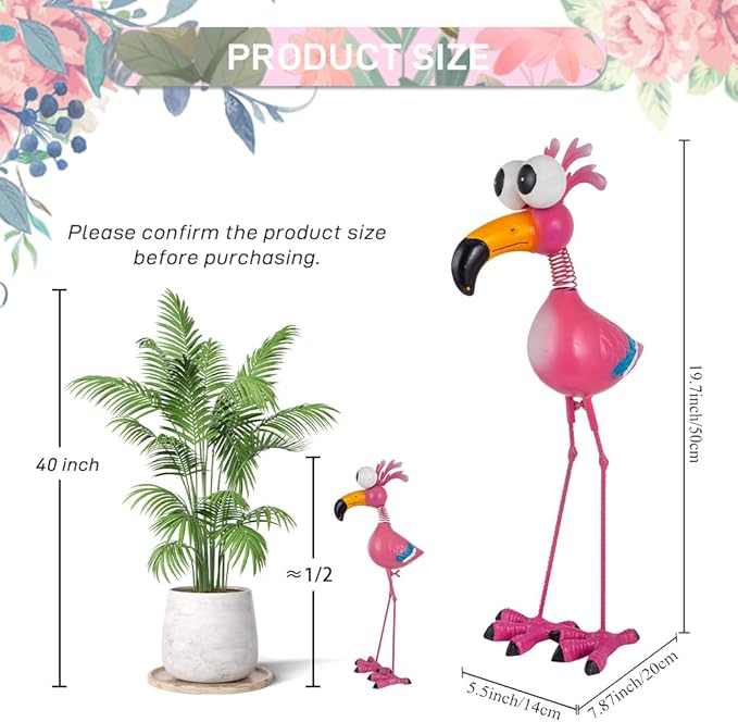 Flamingo Metal Garden Statues Outdoor Decor, Funny Pink Flamingo Bird Outdoor Sculptures Yard Art Decoration for Home Patio Lawn Backyard, Gift for Lovers Moms Women