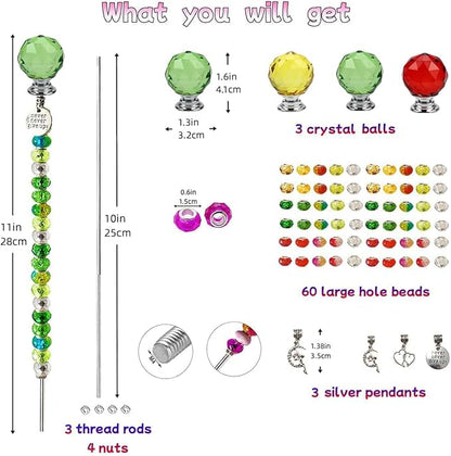 72Pcs Beaded Garden Stakes Kit - DIY Fairy Wand Garden Stake Beads Kit, Fairy Garden Accessories Outdoor for Different Festivals, Beadable Items Ball-(Red+Green+Yellow)