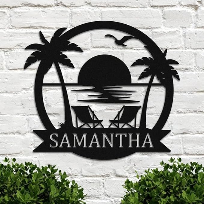 Personalized Family Beach House Metal sign, Custom Metal Palm Tree Sign, Beach House Sign for Outdoor, Metal Coastal Decor, Beach Metal Gift