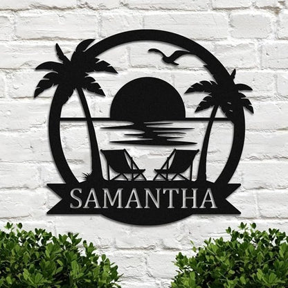 Personalized Family Beach House Metal sign, Custom Metal Palm Tree Sign, Beach House Sign for Outdoor, Metal Coastal Decor, Beach Metal Gift