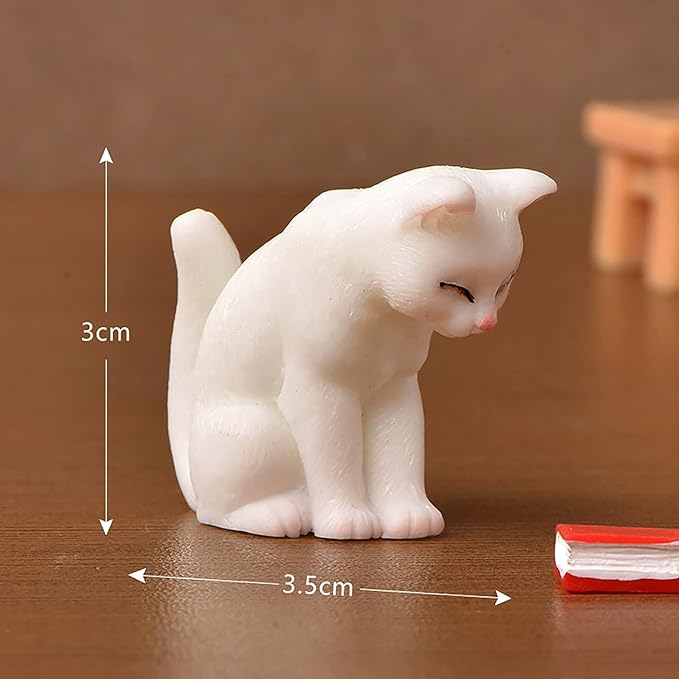 BWESOO White Miniature Cats Statue Micro Landscape Fairy Garden House DIY Terrarium Crafts Ornaments Accessories for Home Outdoor Statues