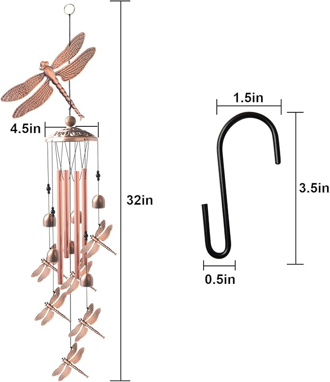 Dragonfly Wind Chimes, windchimes Outdoor, Garden Decor, Garden Gifts, Gifts for mom,Memorial Wind-Chimes Copper windchimes Indoor/Outdoor Waterproof