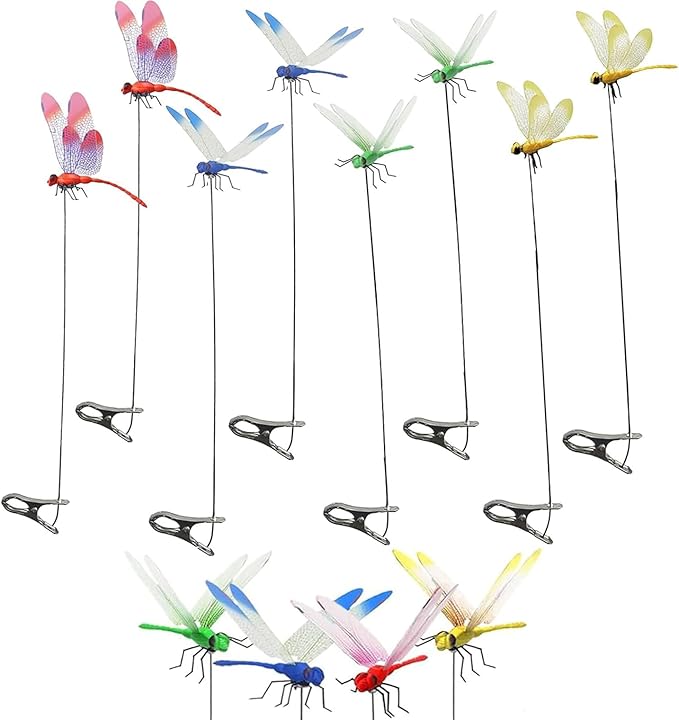 Upgrade 3D Simulation Fake Dragonfly Hat Clip to Keep Insects Away, 2026 New Plastic Dragonfly Garden Hummingbird Stakes with Sticks, Metal Garden Stakes Decorative Yard Ornaments Hat Golf Moving (8)