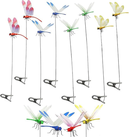 Upgrade 3D Simulation Fake Dragonfly Hat Clip to Keep Insects Away, 2026 New Plastic Dragonfly Garden Hummingbird Stakes with Sticks, Metal Garden Stakes Decorative Yard Ornaments Hat Golf Moving (8)