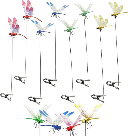 Upgrade 3D Simulation Fake Dragonfly Hat Clip to Keep Insects Away, 2026 New Plastic Dragonfly Garden Hummingbird Stakes with Sticks, Metal Garden Stakes Decorative Yard Ornaments Hat Golf Moving (8)