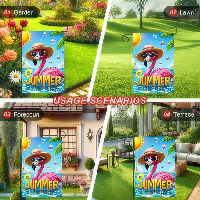 BlissYard Hello Summer Flamingo Welcome Garden Flag 12 x 18 Inch Double Sided Ocean Beach Tropical Plant Farmhouse Small Yard Flag Summer Seasonal Holiday Outdoor Outside Decoration