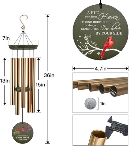 Personalized Memorial Wind Chimes, Cardinal Sympathy Gifts Wind Chimes, 36inch Mourn Wind Chime Deep Tone, for Loss of Loved Dad/Mom, Wind Chime for Condolences/Funeral (Produced in USA)
