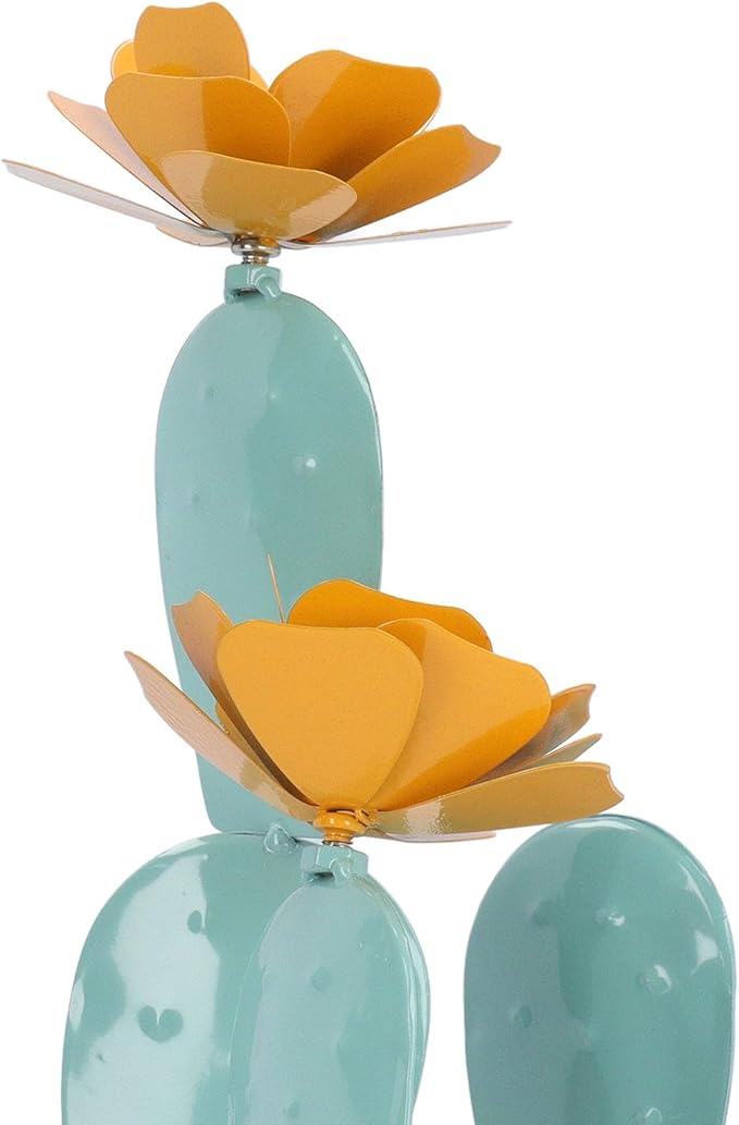 Cactus Statue, Metal Prickly Pear Yard Art with Flower Accessories, Iron Garden Decor for Patio, Lawn, Outdoor, Balcony and Planters