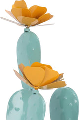 Cactus Statue, Metal Prickly Pear Yard Art with Flower Accessories, Iron Garden Decor for Patio, Lawn, Outdoor, Balcony and Planters