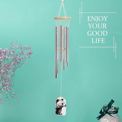 Large Aluminium Wind Chimes 20.5" Inches Wildlife Hand Drawn Bear Animal Wind Chimes for Outside Memorial Wind Chimes Sympathy Wind Chime for Outdoor Garden Patio Decoration