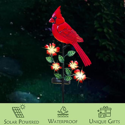 Cardinal Decor Garden Stake,Solar Metal Yard Art Red Cardinal, Cardinal Bird Figurine Lights with Powered LED Garden Sculptures & Statues, Outdoor Decor for Balcony, Yard, Lawn, Pathway, Walkway