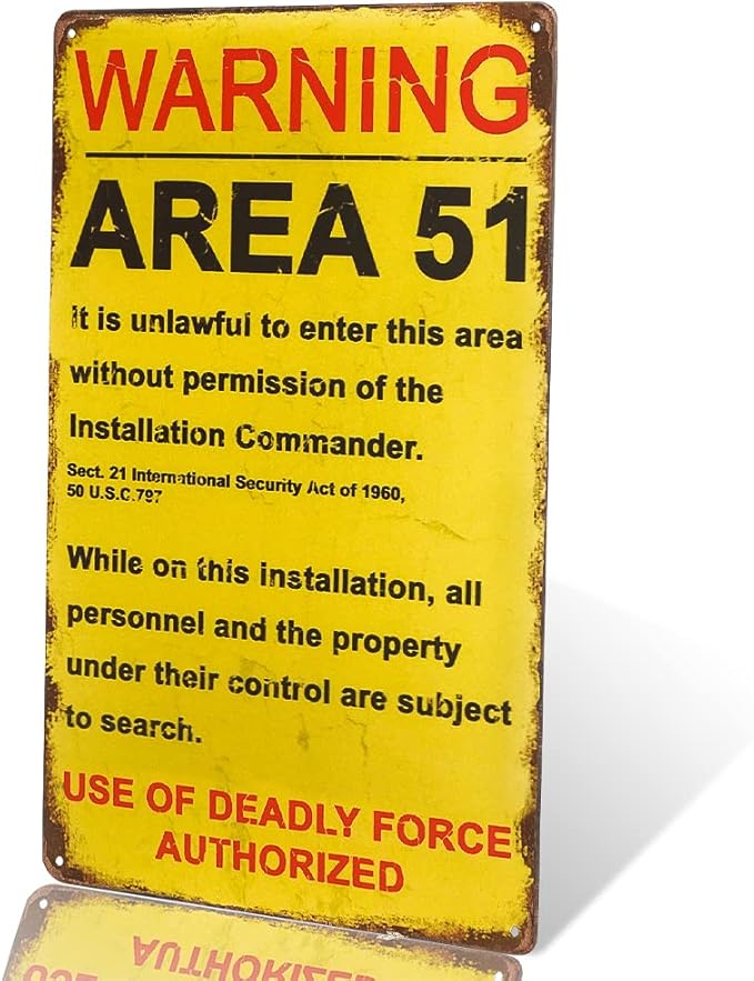 dingleiever Funny Decorations Vintage Warning Area 51 Metal Sign Garage Poster Outdoor Yard Sign 12x8 Inches
