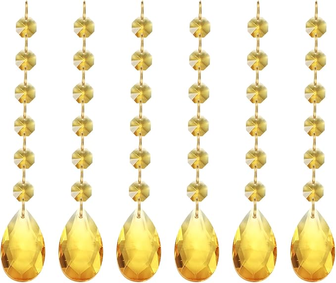 PATIKIL Teardrop Crystal Chandelier Pendants Beads, 6 Pack 160mm Length 38mm Chandelier Prisms Parts Ornaments Hanging Beads for DIY Arts Crafts Decoration, Gold Tone
