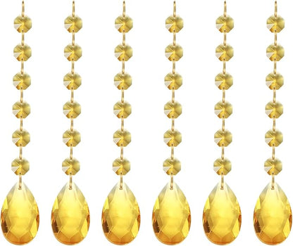 PATIKIL Teardrop Crystal Chandelier Pendants Beads, 6 Pack 160mm Length 38mm Chandelier Prisms Parts Ornaments Hanging Beads for DIY Arts Crafts Decoration, Gold Tone