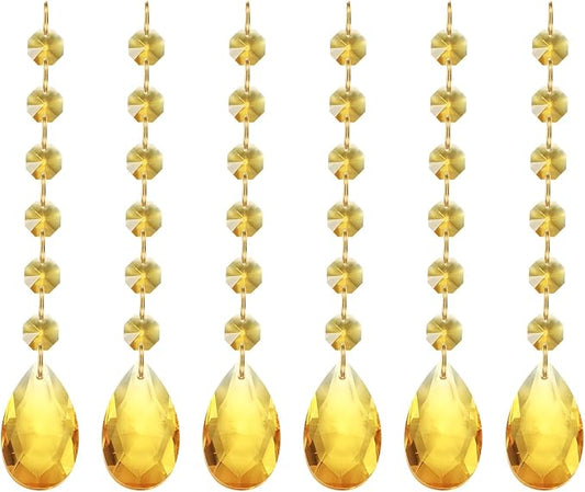 PATIKIL Teardrop Crystal Chandelier Pendants Beads, 6 Pack 160mm Length 38mm Chandelier Prisms Parts Ornaments Hanging Beads for DIY Arts Crafts Decoration, Gold Tone