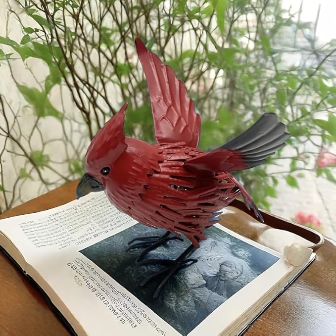 Metal Red Crown Little Red Bird Abstract Art Sculpture Seasonal Sculpture Suitable for Garden, Home, Indoor Furniture, Outdoor Home, Forest Garden, Garden Decoration