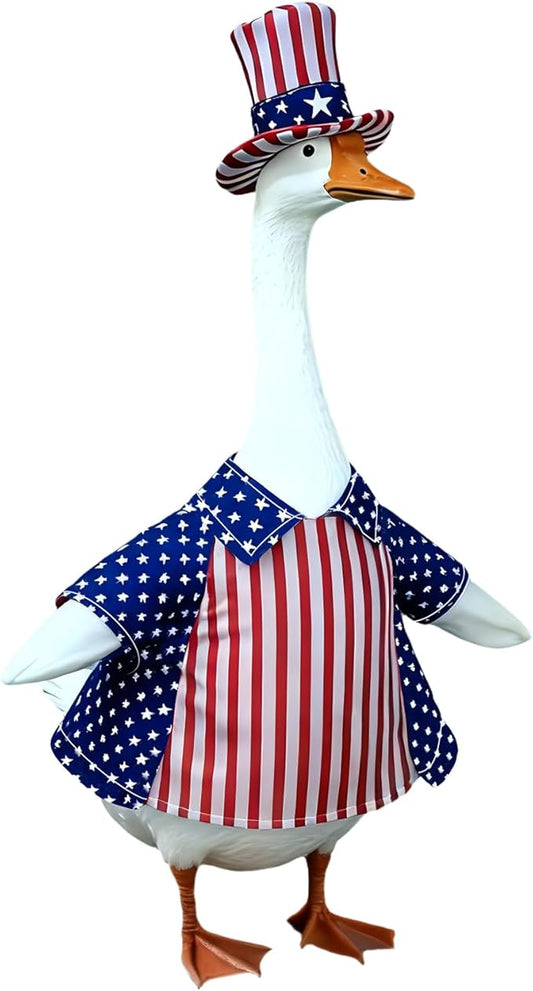 Independence Day Style Cute Outfit for 23-Inch Cement Goose – Outdoor Garden Yard Porch Decor