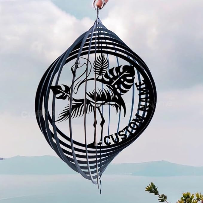 Personalized Flamingo Metal Wind Spinner, Custom Hanging Decoration for Outdoor Display, Kinetic Garden Sculpture, Tropical Gift (Flamingo Garden Wind Spinner)