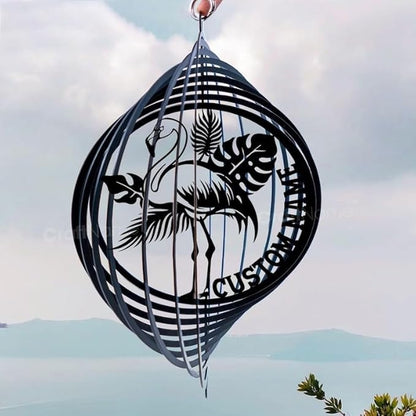 Personalized Flamingo Metal Wind Spinner, Custom Hanging Decoration for Outdoor Display, Kinetic Garden Sculpture, Tropical Gift (Flamingo Garden Wind Spinner)