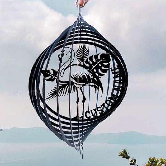 Personalized Flamingo Metal Wind Spinner, Custom Hanging Decoration for Outdoor Display, Kinetic Garden Sculpture, Tropical Gift (Flamingo Garden Wind Spinner)
