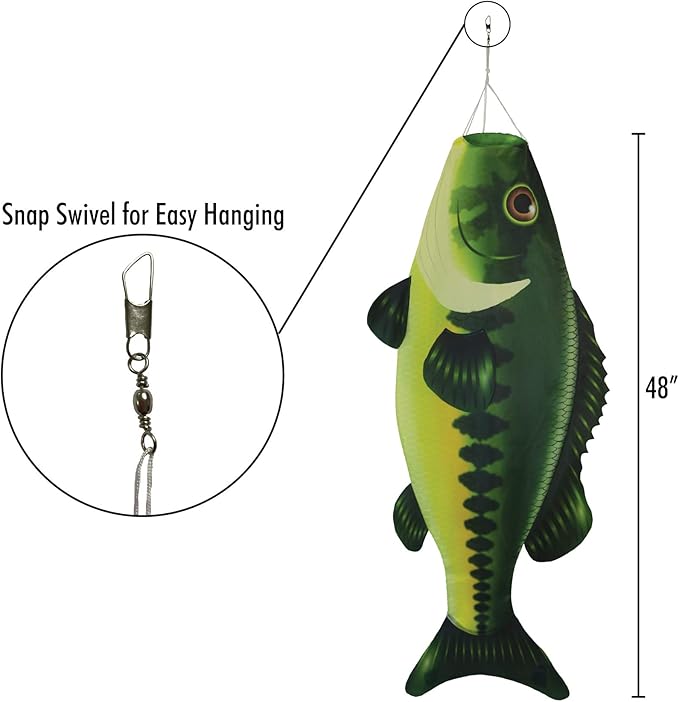 In the Breeze 5115 — Bass Fish Windsock-Hanging Outdoor Decoration, 48"