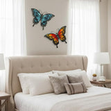 LIFFY Metal Butterfly Wall Decor,2Pack 12" Hanging Glass Butterfly Outdoor Decor,Home Orange Butterflies Decorative Ornaments Outside for Garden,Yard,Fence,Patio