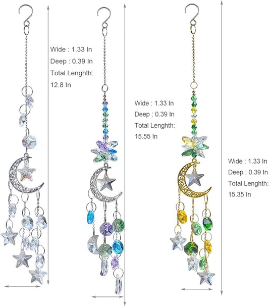 Hanging Crystal Suncatchers Window Prism 3 Pcs/3 Colors Moon and Star Prism SunCatcher Rainbow Maker Car Charm Mirror Accessories Mom Grandma Gifts KEINIA