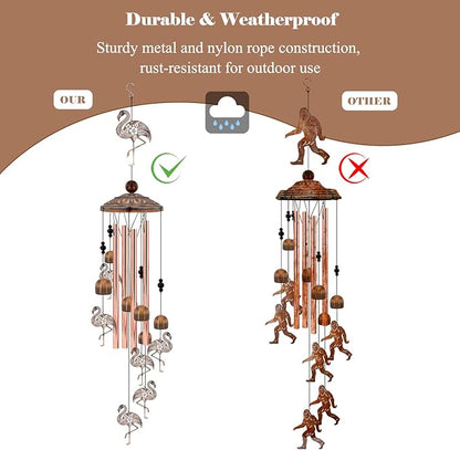 Flamingo Wind Chimes for Outside, Metal Flamingo Gifts for Women/Mom, Birthday Memorial Windchimes Outdoors, Retro Garden Decor for Outside Patio Yard, Unique Bird Lover Decorations