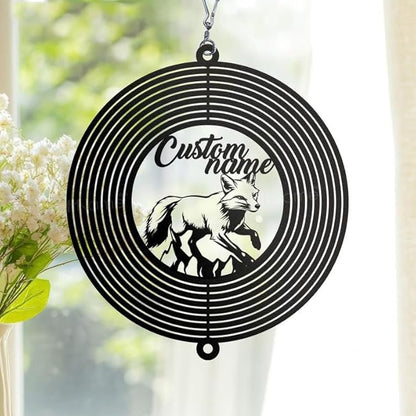 Personalized Fox Metal Wind Spinner, Custom Hanging Decoration for Outdoor Spaces, Kinetic Wildlife Ornament, Rustic Garden Gift (Fox Garden Wind Spinner)