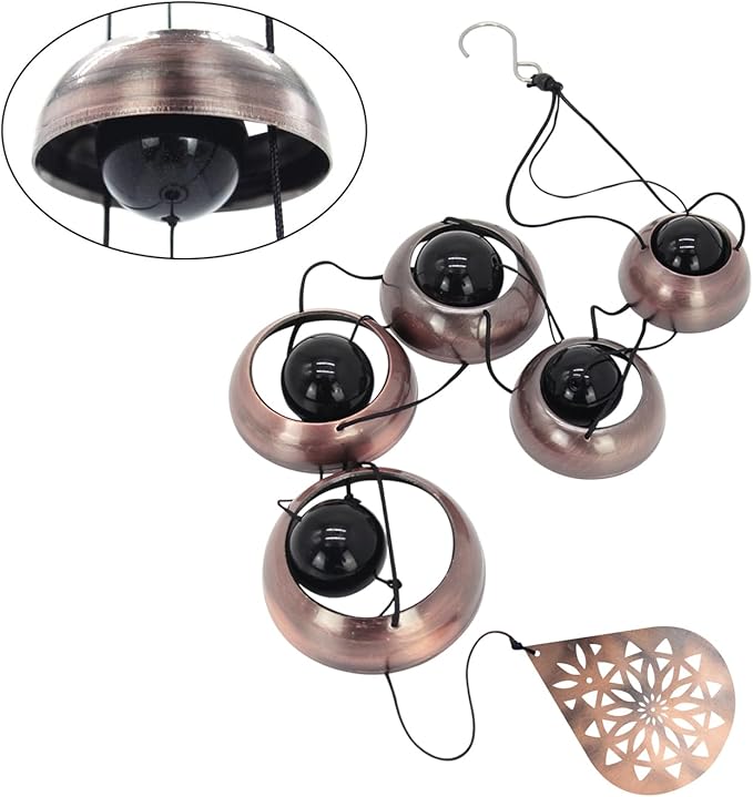 36" Copper Temple WindChimes with 5 Bells, Melodious Zen Feng Shui Wind Bells for Outside, Memorial Wind Chime Sympathy Gift with Unique Teardrop Mandala Sail, Decorative Garden Decor for Yard Patio