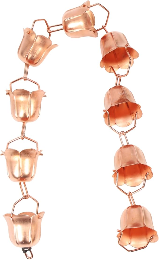 Copper Elegant Hanging Rain Chain Efficiently Manages Water for Garden and Yard (Morning Glory Shaped)